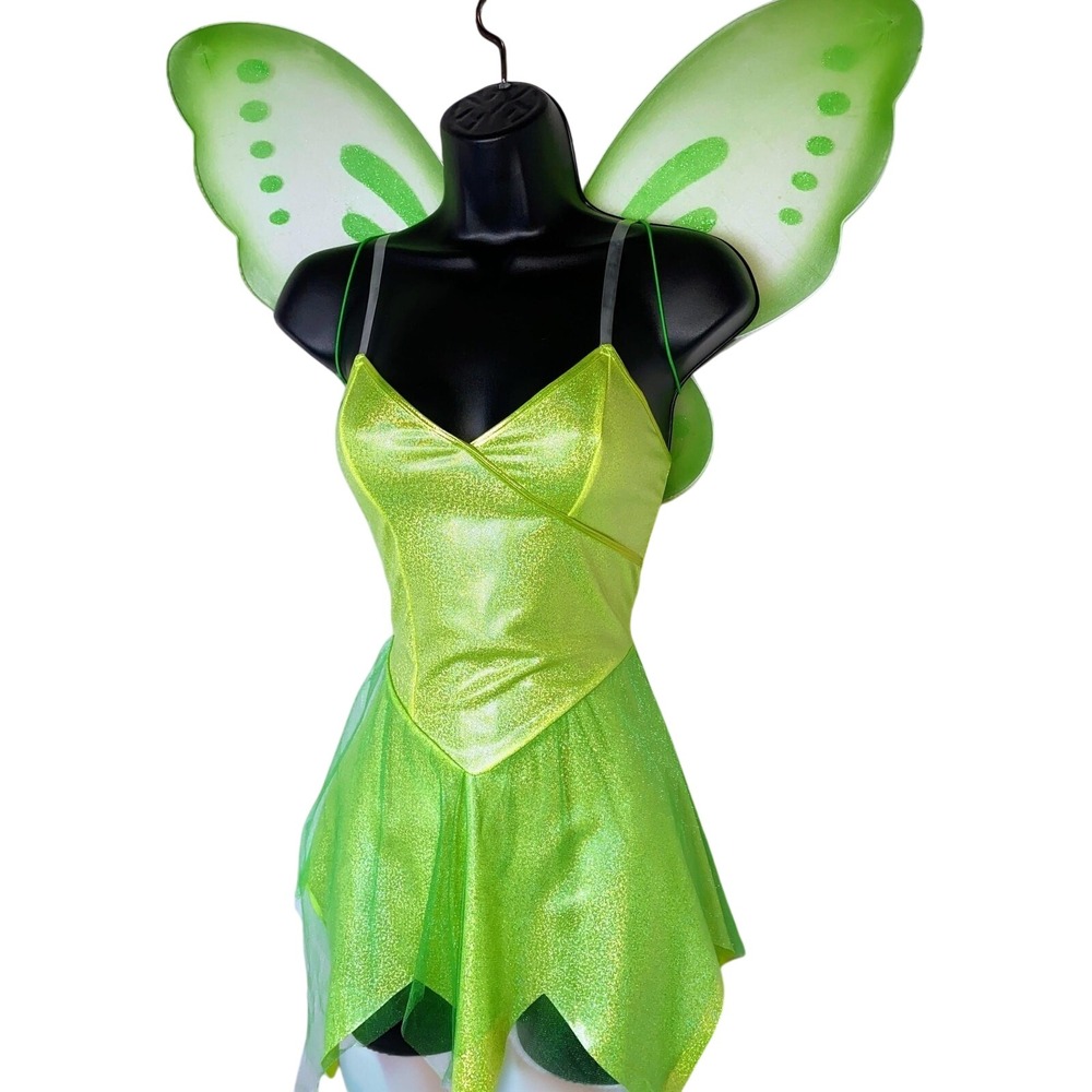 New Medium Tinkerbell Dress Wings Halloween Costume Strapless Mini Faerie Set